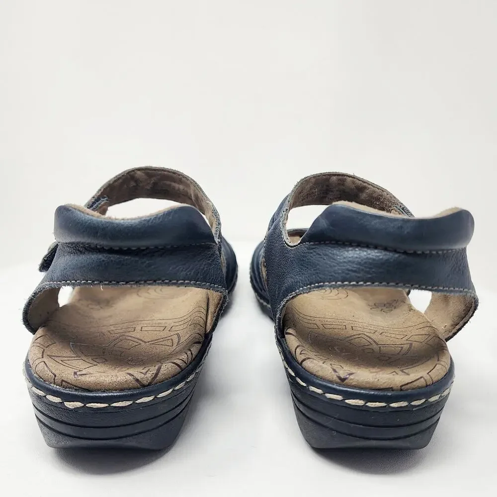 Taos Escape Sandal Women 9 Blue Leather Comfort Low Wedge Medallion ESC-11731 - Picture 6 of 13